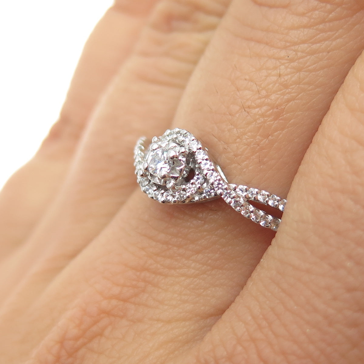 SAI 925 Sterling Silver Real Pink Topaz & Swarovski White Crystal Ring Size 7.25