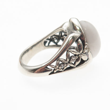ANN KING 925 Sterling Silver Real White Agate & Topaz Floral Ring Size 9