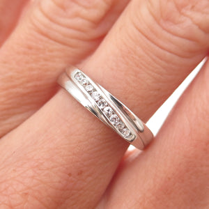 Pagoda 925 Sterling Silver Vintage Round-Cut C Z Band Ring Size 7