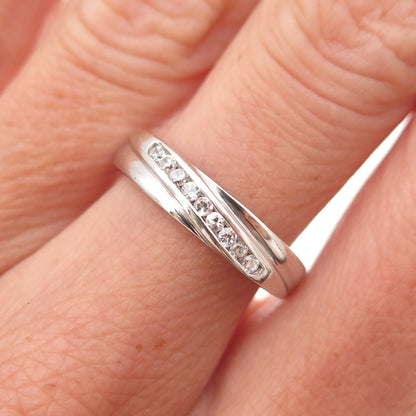 Pagoda 925 Sterling Silver Vintage Round-Cut C Z Band Ring Size 7