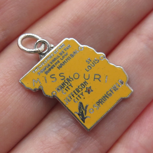 925 Sterling Silver Vintage Enamel Missouri State Map Minimalist Charm Pendant