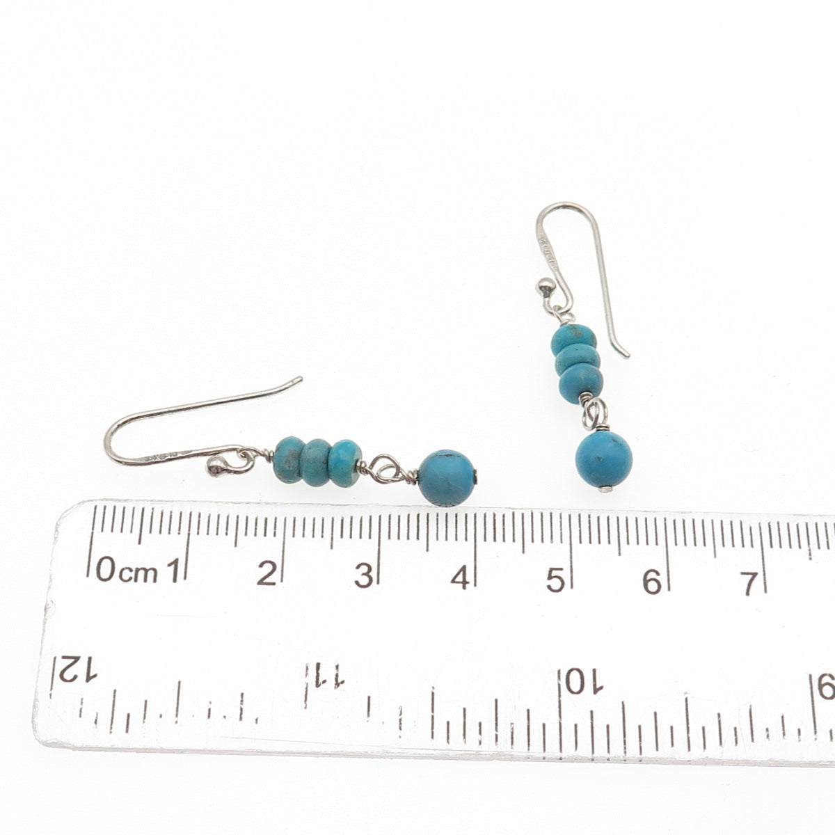 SX Sally C 925 Sterling Silver Vintage Real Turquoise Beaded Dangle Earrings
