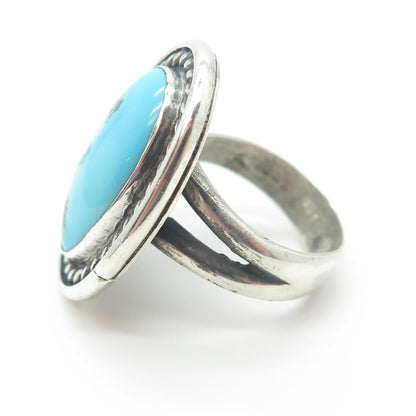 925 Sterling Silver Vintage Southwestern Real Turquoise Statement Ring Size 6.25