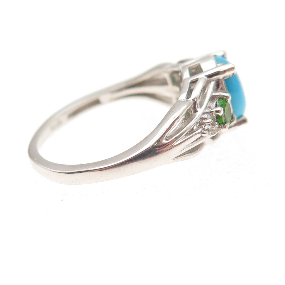Chuck Clemency 925 Sterling Turquoise Chrome Diopside & White Topaz Ring Size 7