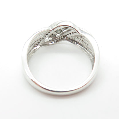 925 Sterling Silver Real Round-Cut Diamond Bypass Ring Size 8.25