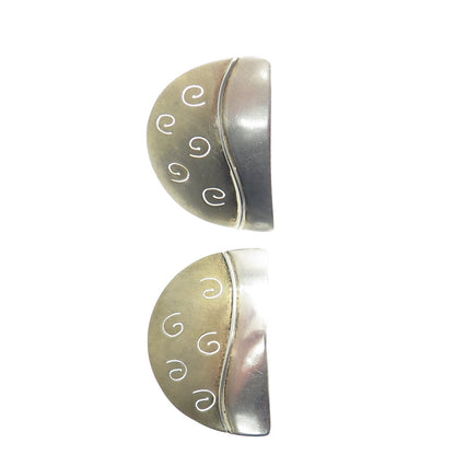 925 Sterling Silver 2-Tone Vintage Modernist Spiral Earrings