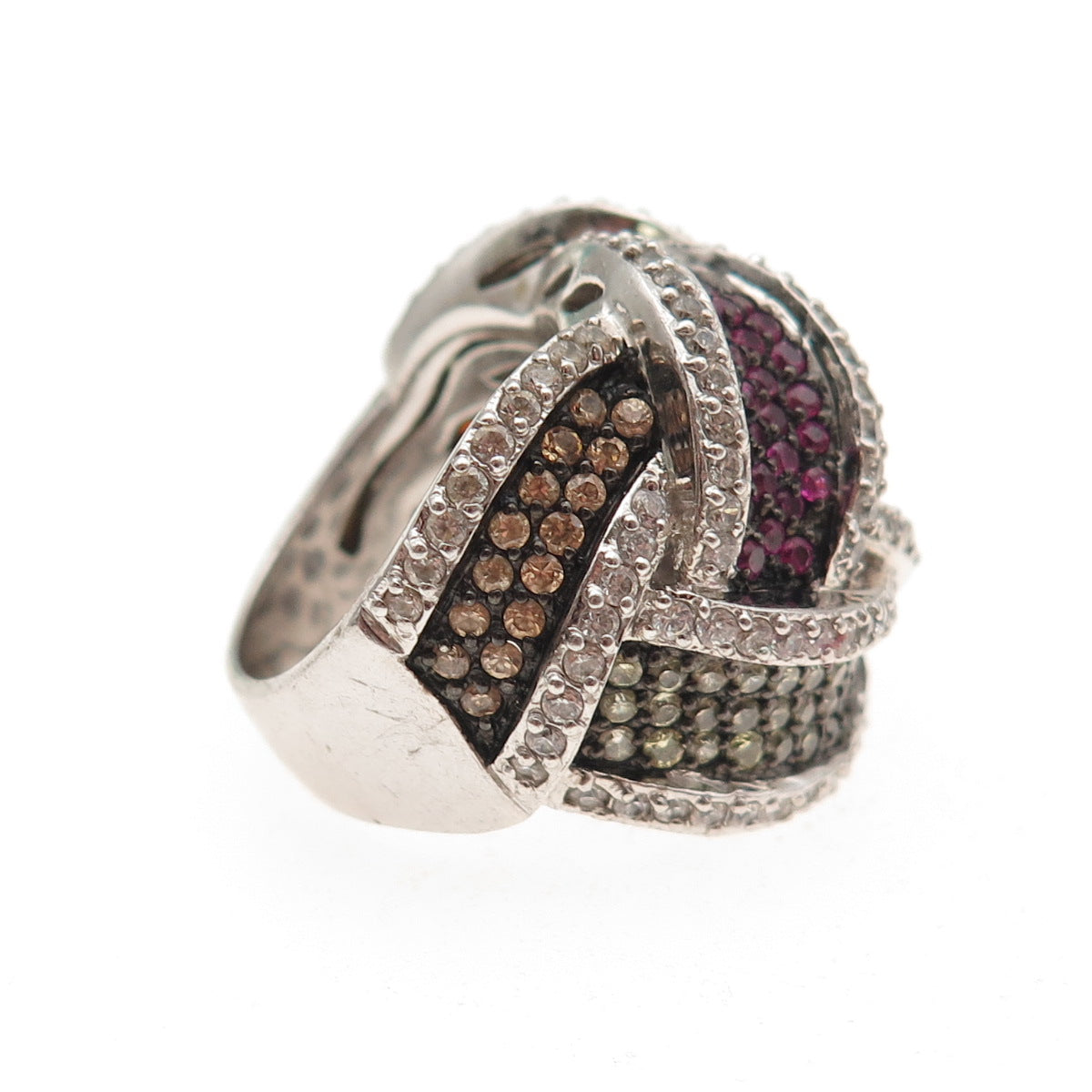 Jacmel Mauritius 925 Sterling Silver Round-Cut Multi-Color C Z Ring Size 6.25
