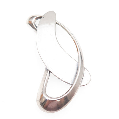 Beau 925 Sterling Silver Vintage Modernist Oxidized Pin Brooch