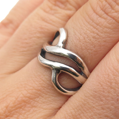 925 Sterling Silver Vintage Modernist Wavy Oxidized Ring Size 6.75