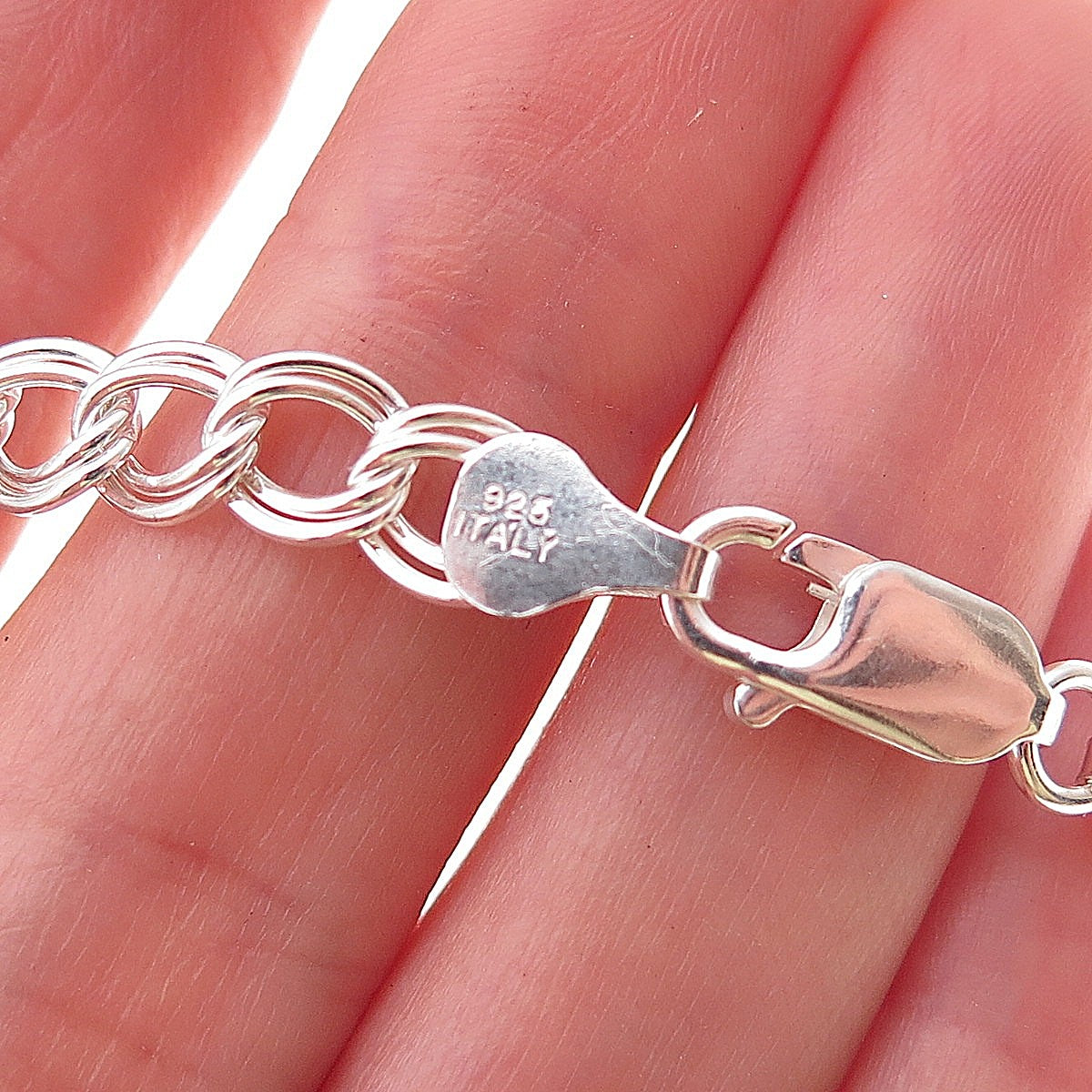 Han 925 Sterling Silver Italy Double Curb Link Bracelet 7.5"