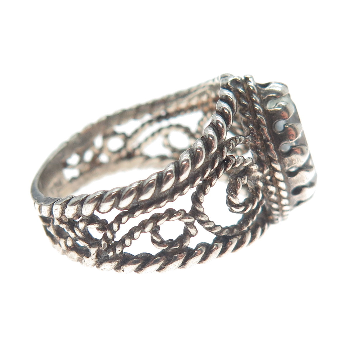 CHATEAU D'ARGENT Sterling Silver Vintage Real Blue Topaz Oxidized Ring Size 5.75