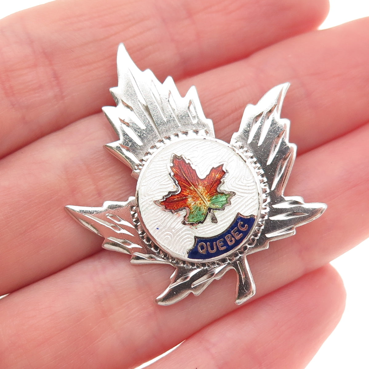 Breadner Co. 925 Sterling Antique Art Deco Enamel Quebec Maple Leaf Pin Brooch