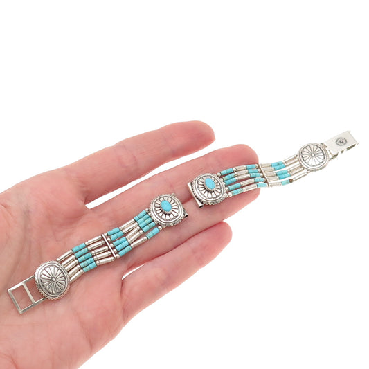 Quoc Turquoise Old Pawn 925 Sterling Silver Vintage Tribal Concho Watch Bracelet