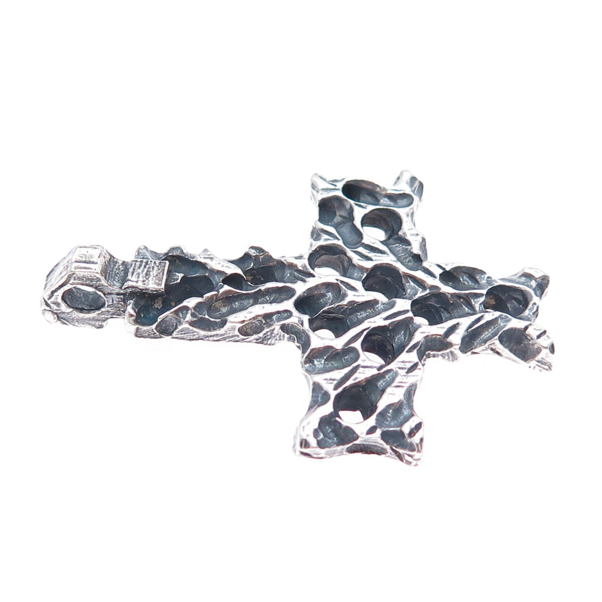 925 Sterling Silver Vintage Modernist Cross Oxidized Charm Pendant