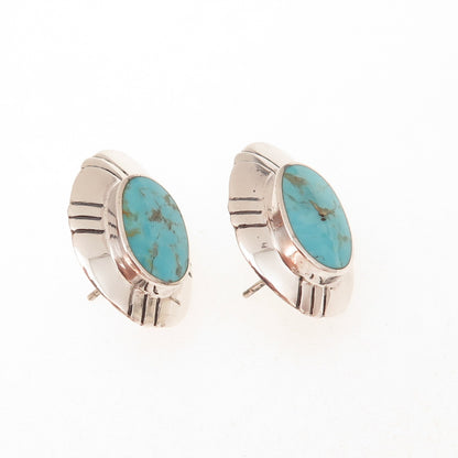 Bocco 925 Sterling Silver Vintage Real Turquoise Modernist Oxidized Earrings
