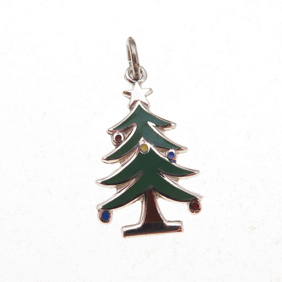 Wells 925 Sterling Silver Vintage Enamel Christmas Tree Charm Pendant