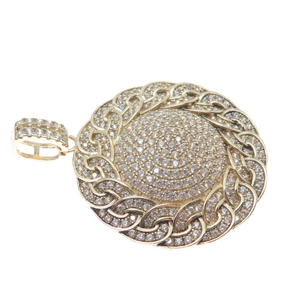 DESIGNS BY YAGI 925 Sterling Gold Plated C Z Curb Chain Round Sparkle Pendant