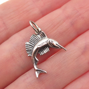 Beau 925 Sterling Silver Vintage Sword Fish Oxidized Mini Charm Pendant