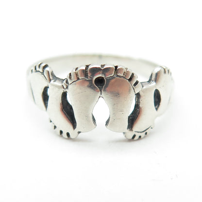 925 Sterling Silver Vintage Barefoot Family Ring Size 10.75