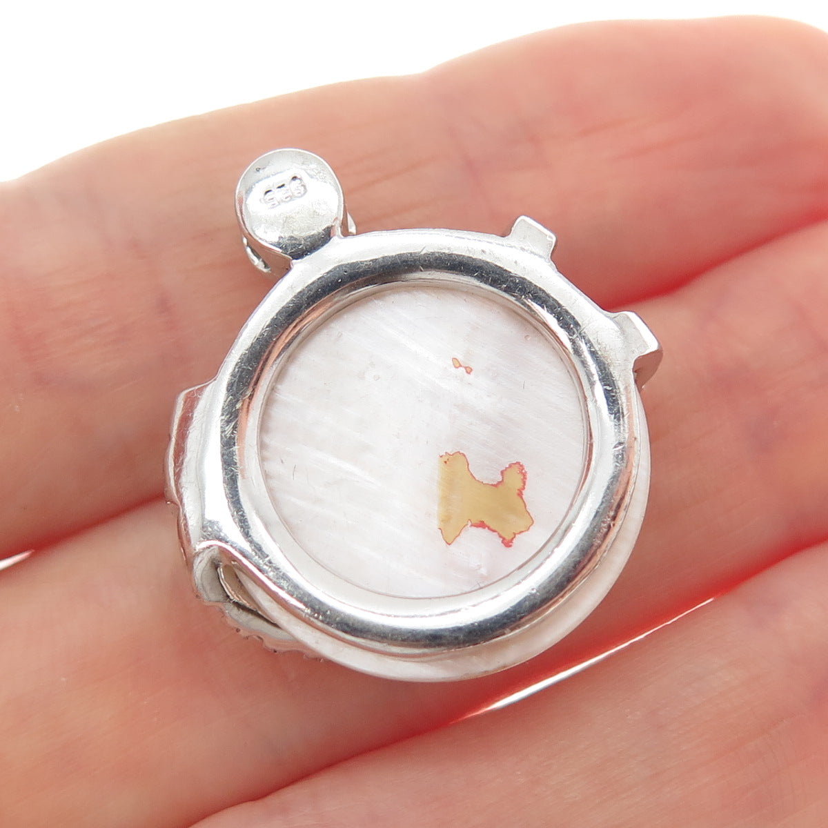 925 Sterling Silver Vintage Real MOP & Round-Cut C Z Modernist Slide Pendant