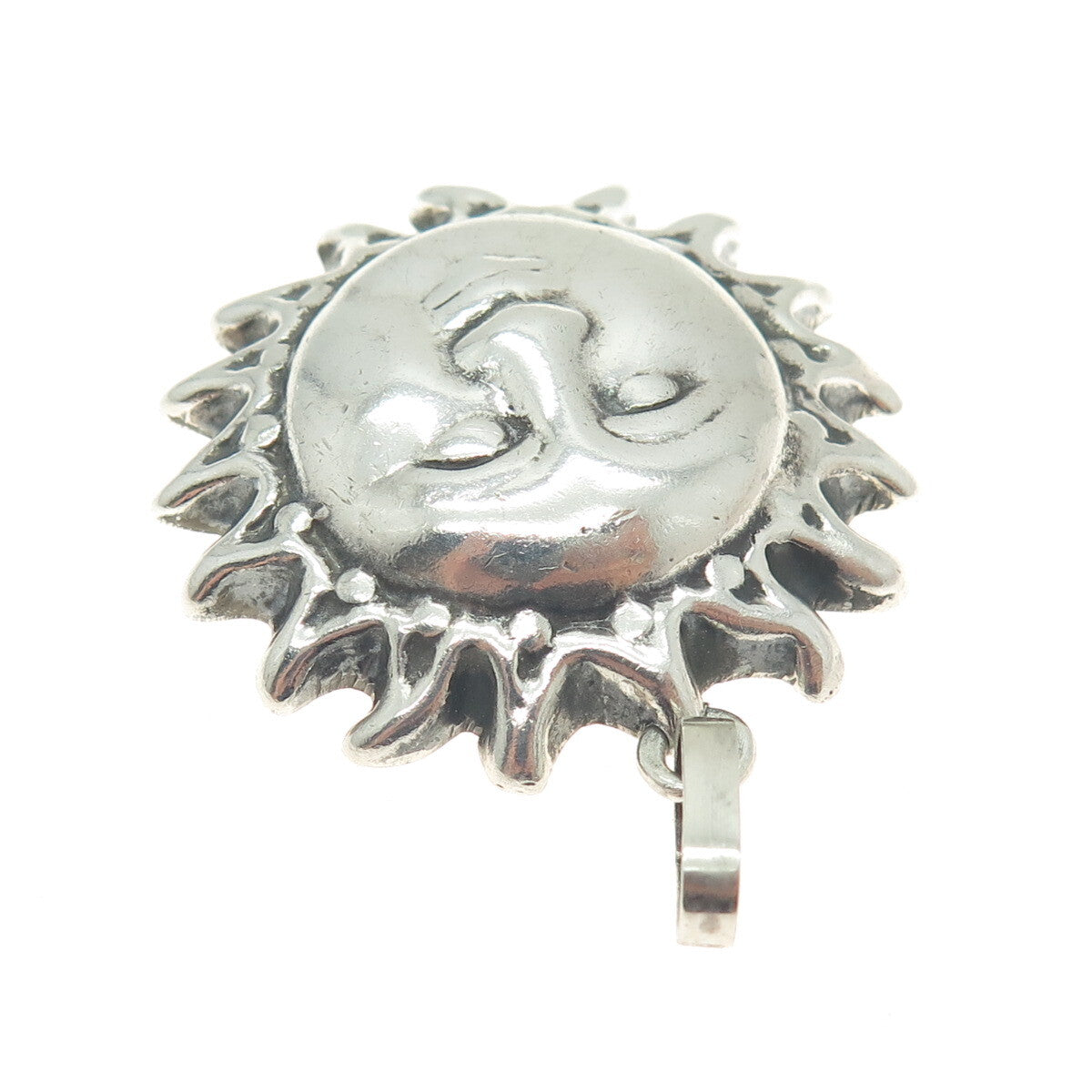 925 Sterling Silver Vintage Sun Face Pendant