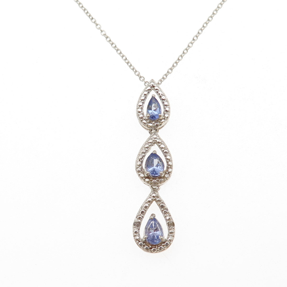 Chuck Clemency 925 Sterling Silver Real Diamond Accent & Tanzanite Necklace 18"