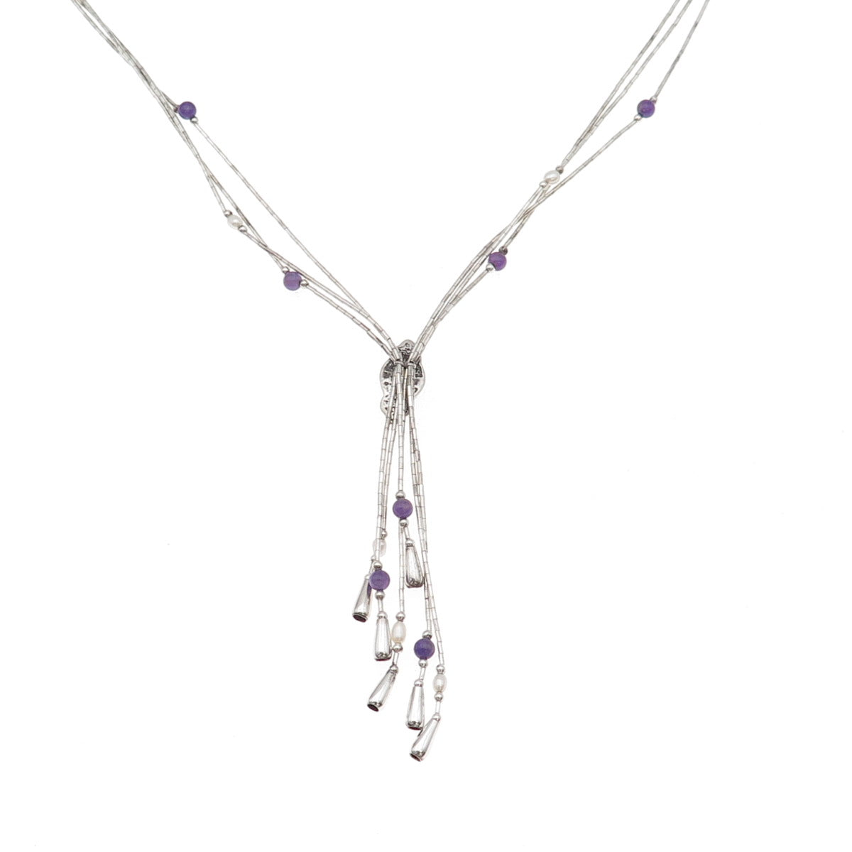 Carolyn Pollack Old Pawn Sterling Silver Vintage Amethyst Chain Necklace 16-18"