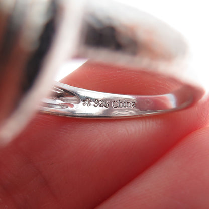 925 Sterling Silver Vintage Real Round-Cut Black Spinel Hammered Ring Size 8