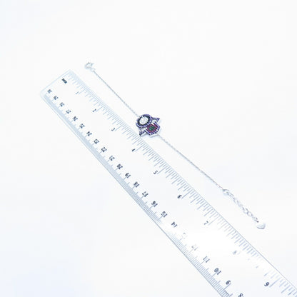 925 Sterling Silver Amethyst Melanite Gem Lab-Created Ruby Rolo Link Bracelet 6"
