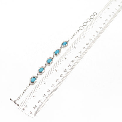 925 Sterling Silver Real Tyrone Turquoise Floral Bracelet 6.75-7.75"