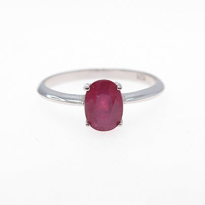 925 Sterling Silver Real Oval-Cut Ruby Ring Size 7.25