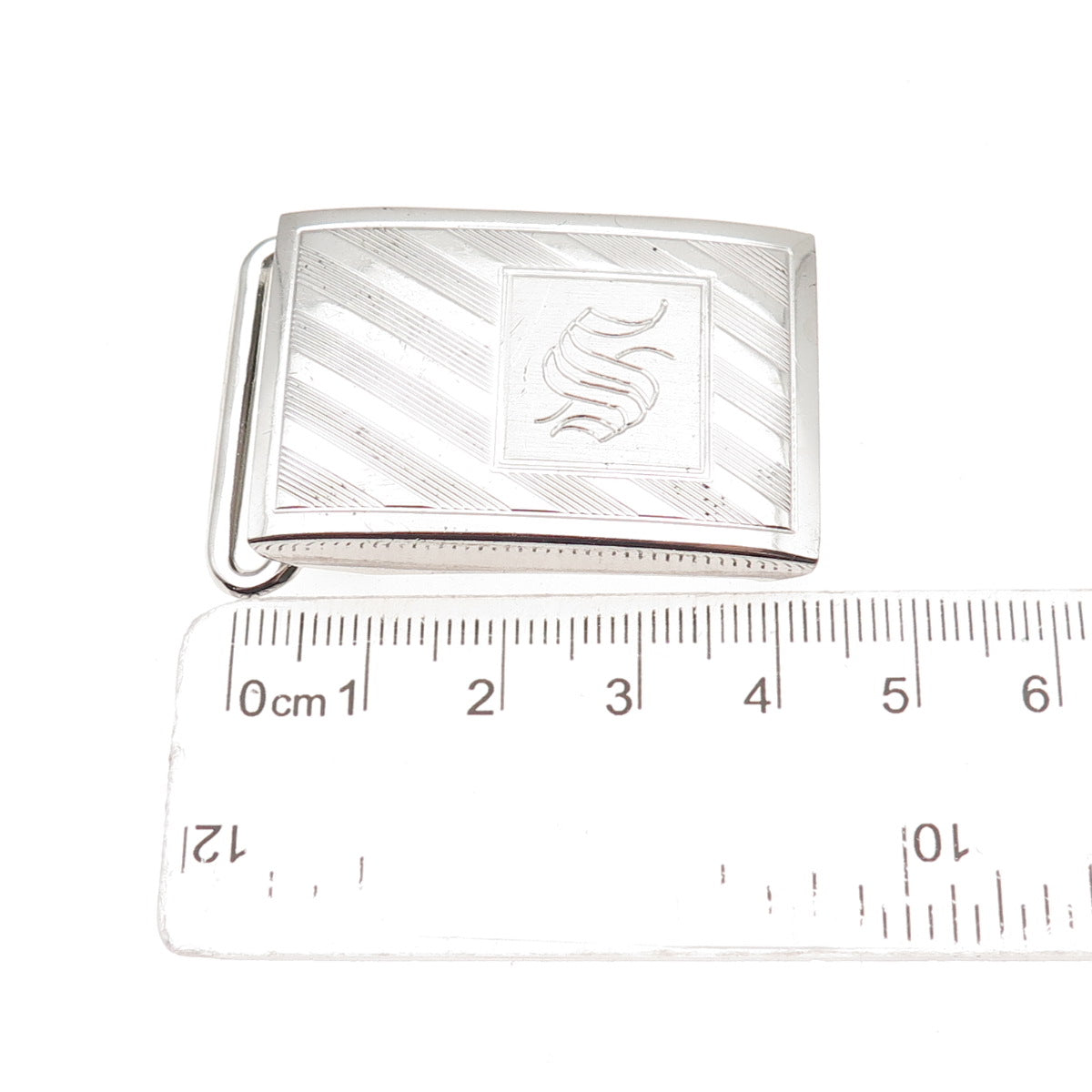 Pioneer 925 Sterling Silver Vintage Engraved Letter S Initial Belt Buckle