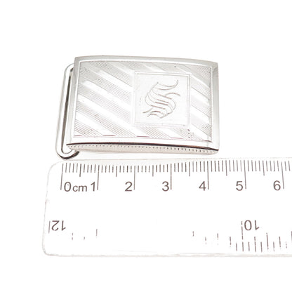 Pioneer 925 Sterling Silver Vintage Engraved Letter S Initial Belt Buckle