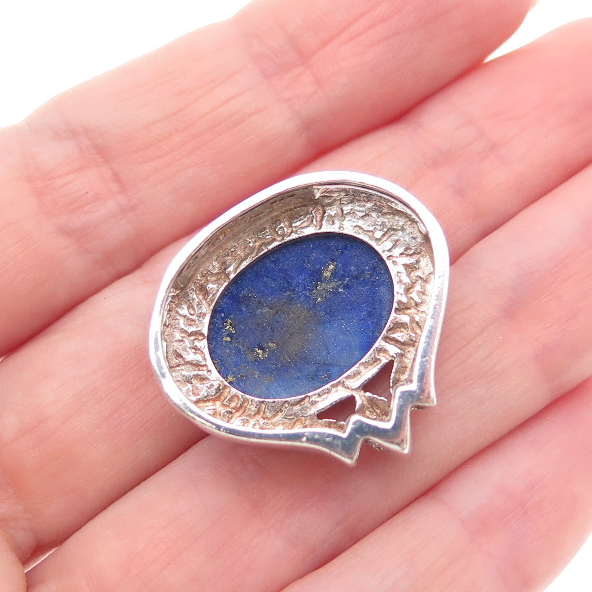 925 Sterling Silver Vintage Real Lapis Lazuli Modernist Slide Charm Pendant