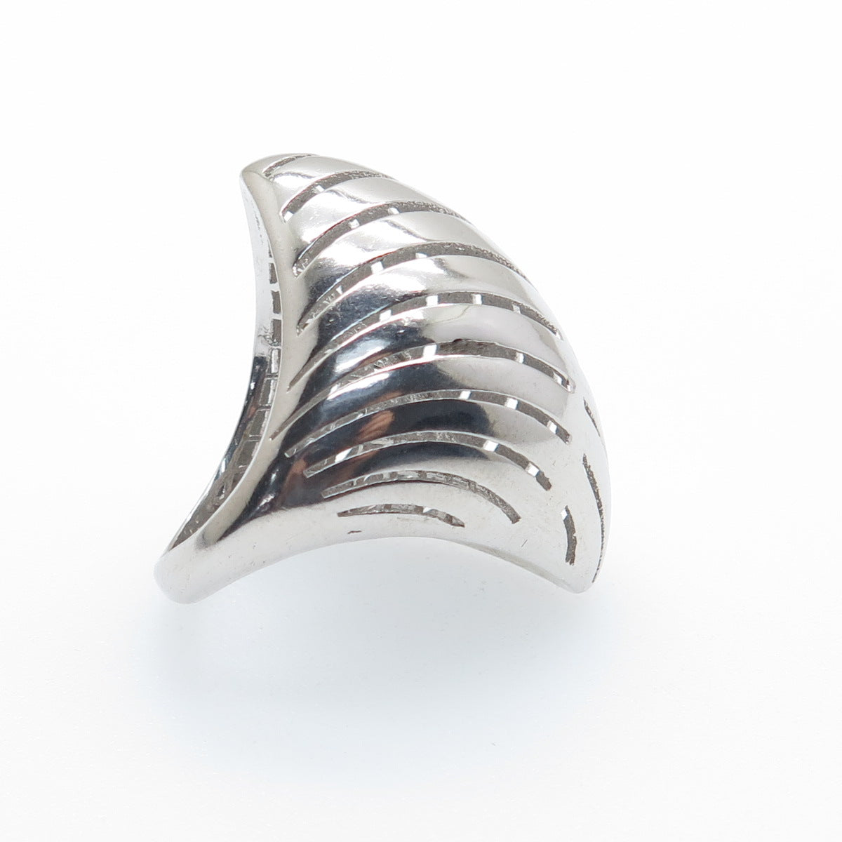 925 Sterling Silver Italy Modernist Rhombus Ribbed Dome Ring Size 6.75