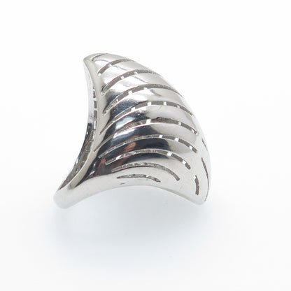 925 Sterling Silver Italy Modernist Rhombus Ribbed Dome Ring Size 6.75