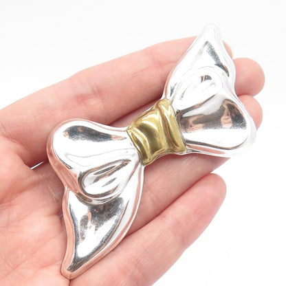 925 Sterling Silver 2-Tone Vintage Mexico Bow Pin Brooch