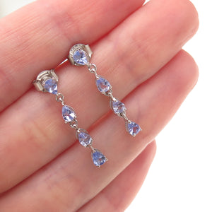 Chuck Clemency 925 Sterling Silver Real Pear-Cut Tanzanite Dangle Earrings