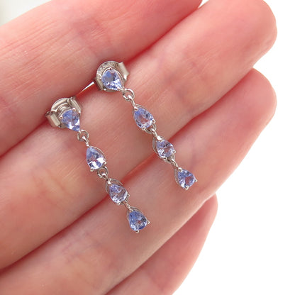 Chuck Clemency 925 Sterling Silver Real Pear-Cut Tanzanite Dangle Earrings