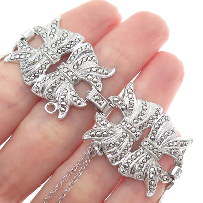 KD Kimler Daniel 925 Sterling Silver Antique Real Marcasite Bow Link Bracelet 7"