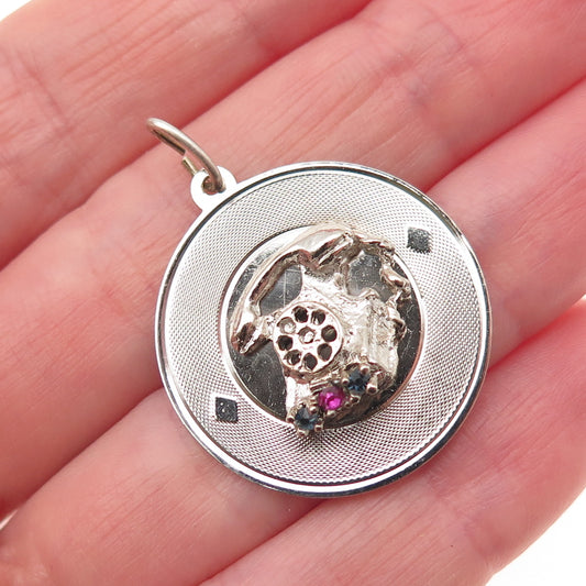 925 Sterling Silver Vintage Multi-Color Rhinestone Retro Phone Charm Pendant