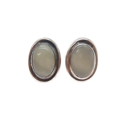 925 Sterling Silver Vintage Real Mother-of-Pearl Oxidized Earrings