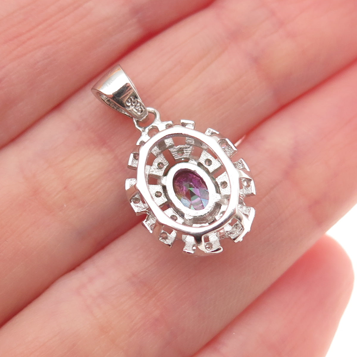 925 Sterling Silver Real Mystic Quartz & C Z Mini Charm Pendant