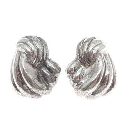925 Sterling Silver Vintage Modernist Ribbed Puffy Oxidized Earrings