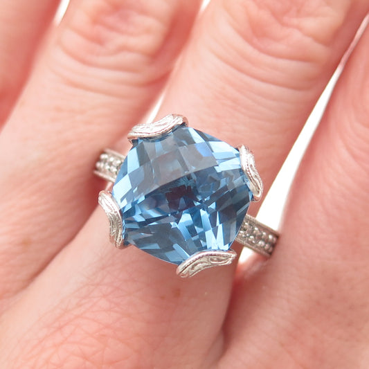 TACORI 925 Sterling Silver Real Swiss Blue Topaz & C Z Ring Size 9