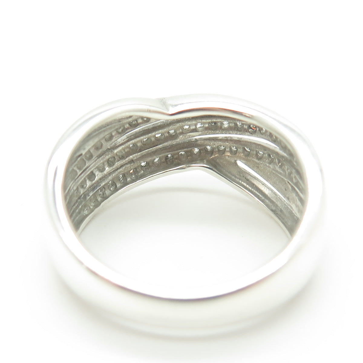 925 Sterling Silver Real Round-Cut Diamond Multi-Row Interlocked Ring Size 7.25