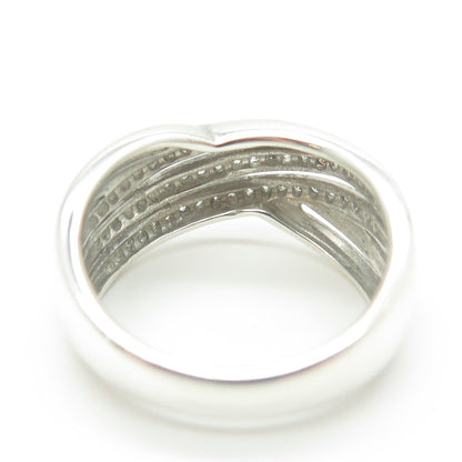 925 Sterling Silver Real Round-Cut Diamond Multi-Row Interlocked Ring Size 7.25