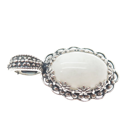 CAROLYN POLLACK Sterling Silver Vintage Real White Onyx Flower Oxidized Pendant