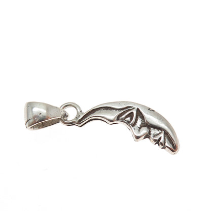925 Sterling Silver Vintage Man in the Moon Crescent Oxidized Charm Pendant
