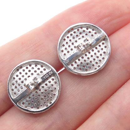 925 Sterling Silver Round-Cut C Z Sparkle Disc Stud Earrings